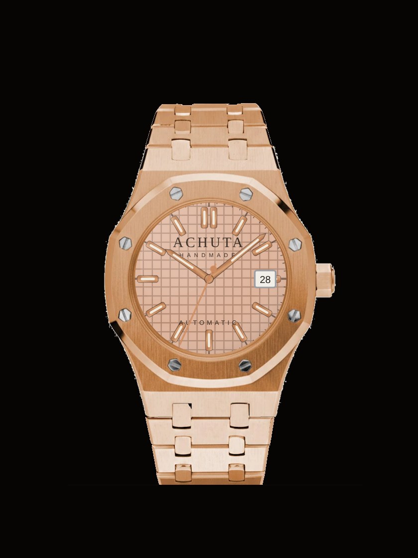 Royal Oak rose gold case, salmon tapisserie dial, rose baton handset